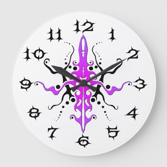 Abstract Violet Mask Tribal Tattoo Design Large Clock (Front)