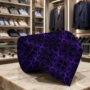 Abstract Violet Purple Raked Line Pattern On Black Tie