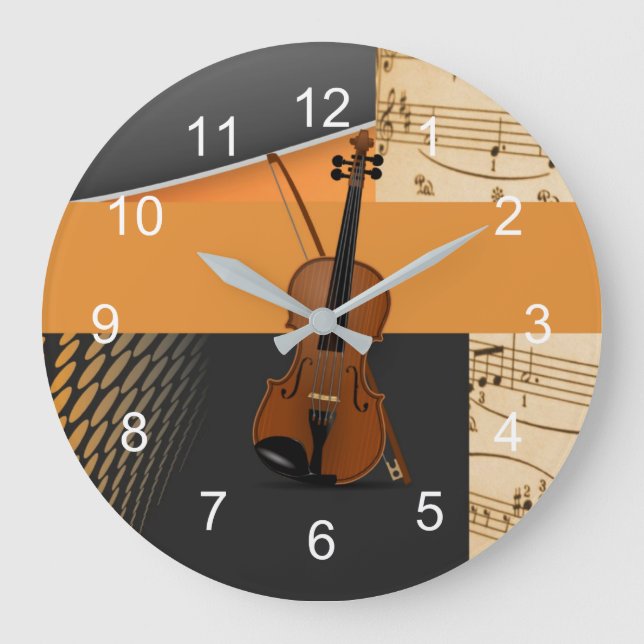 Abstract Violin Design Large Clock (Front)
