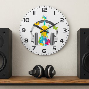 Abstract Violin with Headphones and Music Art  Large Clock