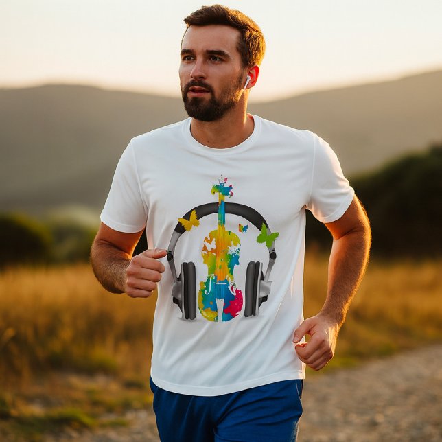 Abstract Violin with Headphones and Music Art  T-Shirt (Creator Uploaded)