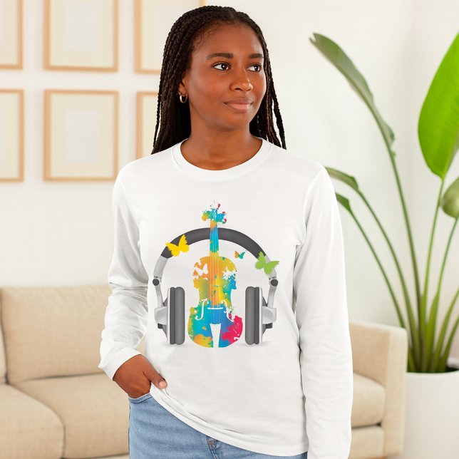Abstract Violin with Headphones and Music Art  T-Shirt (Creator Uploaded)