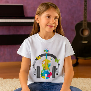 Abstract Violin with Headphones and Music Art T-Shirt