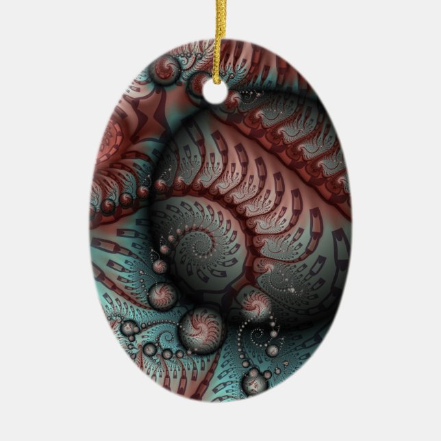 Abstract Vivid Fantasy Fractal Art Brown Blue Ceramic Tree Decoration (Front)
