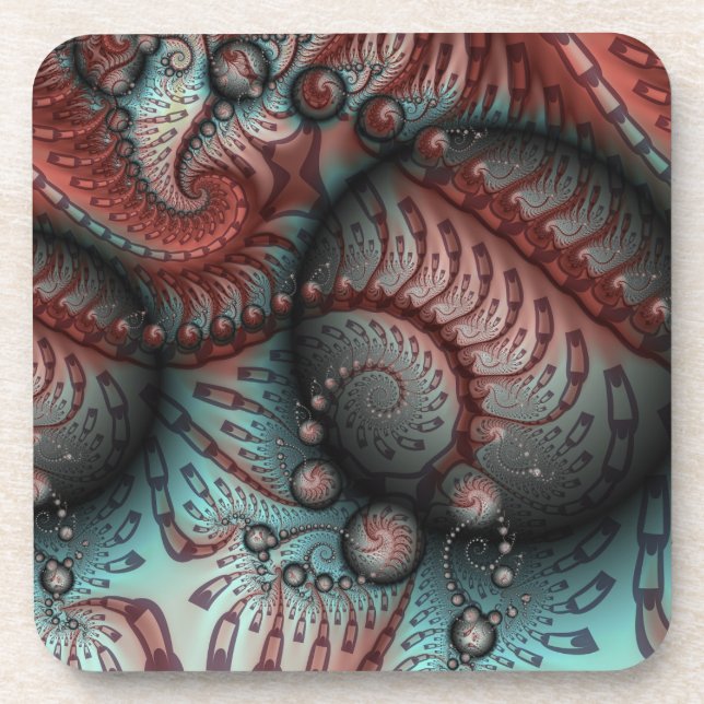 Abstract Vivid Fantasy Fractal Art Brown Blue Coaster (Front)