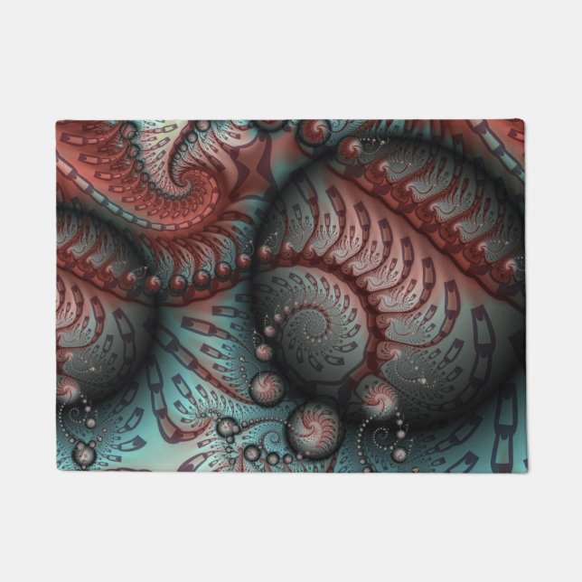 Abstract Vivid Fantasy Fractal Art Brown Blue Doormat (Front)