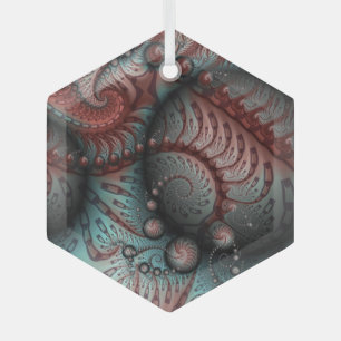 Abstract Vivid Fantasy Fractal Art Brown Blue Glass Tree Decoration