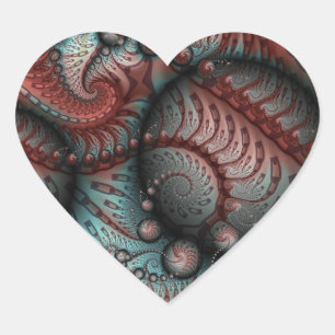 Abstract Vivid Fantasy Fractal Art Brown Blue Heart Sticker