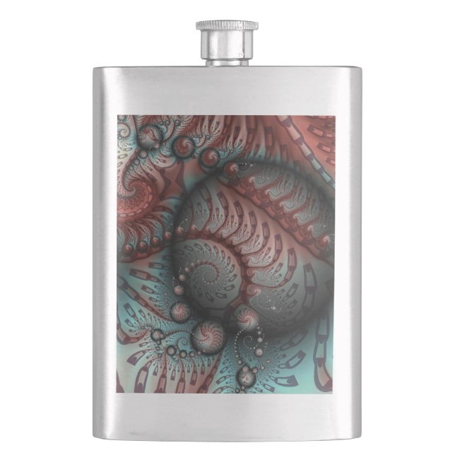 Abstract Vivid Fantasy Fractal Art Brown Blue Hip Flask (Front)