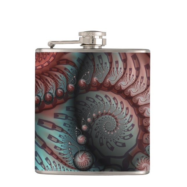 Abstract Vivid Fantasy Fractal Art Brown Blue Hip Flask (Front)
