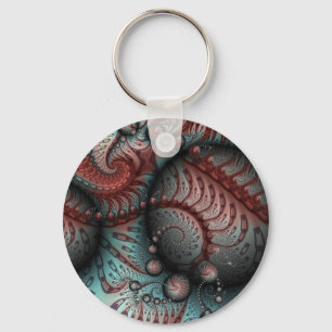Abstract Vivid Fantasy Fractal Art Brown Blue Key Ring