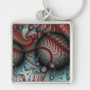 Abstract Vivid Fantasy Fractal Art Brown Blue Key Ring