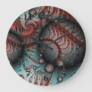 Abstract Vivid Fantasy Fractal Art Brown Blue Large Clock