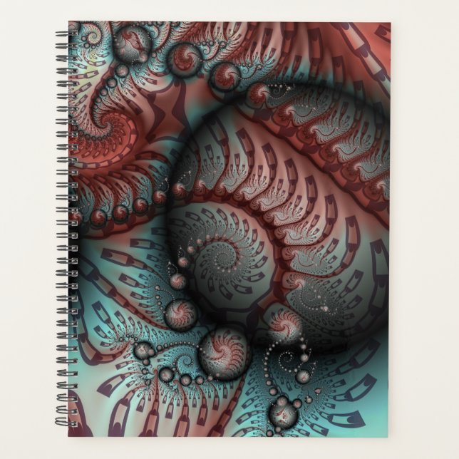 Abstract Vivid Fantasy Fractal Art Brown Blue Planner (Front)