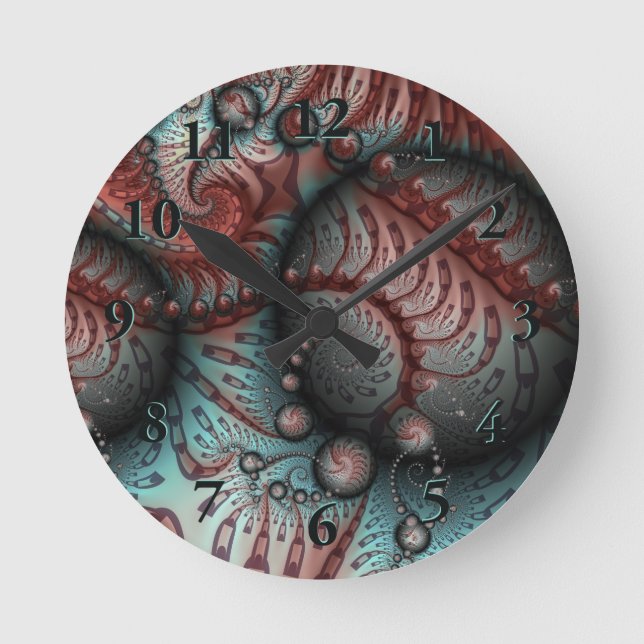 Abstract Vivid Fantasy Fractal Art Brown Blue Round Clock (Front)