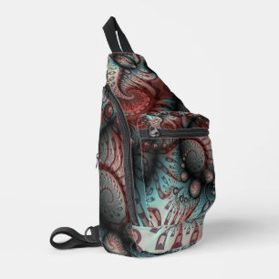 Abstract Vivid Fantasy Fractal Art Brown Blue Sling Bag