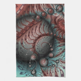 Abstract Vivid Fantasy Fractal Art Brown Blue Tea Towel