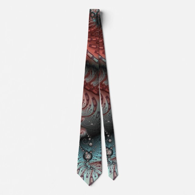 Abstract Vivid Fantasy Fractal Art Brown Blue Tie (Front)