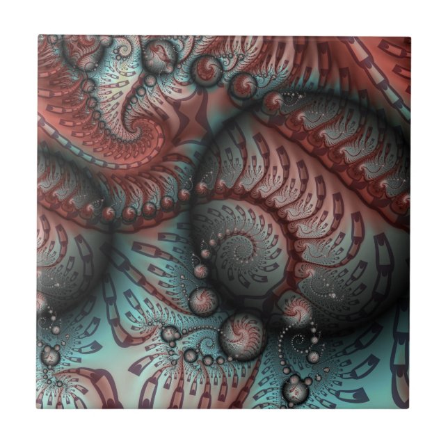 Abstract Vivid Fantasy Fractal Art Brown Blue Tile (Front)