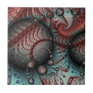 Abstract Vivid Fantasy Fractal Art Brown Blue Tile