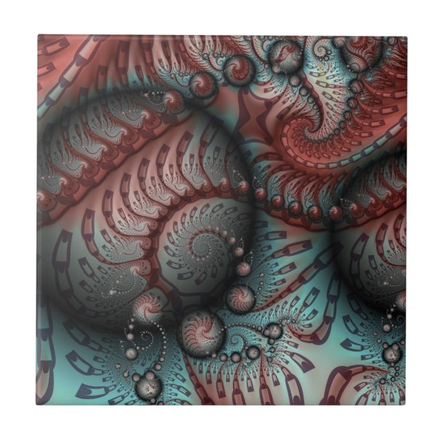 Abstract Vivid Fantasy Fractal Art Brown Blue Tile (Front)