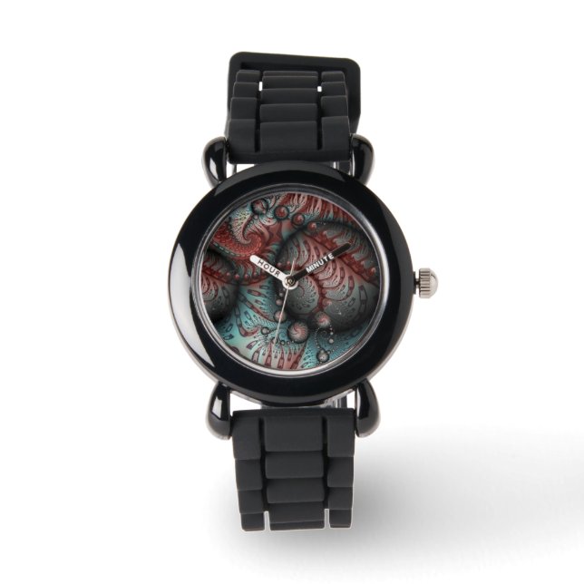 Abstract Vivid Fantasy Fractal Art Brown Blue Watch (Front)