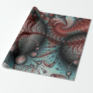 Abstract Vivid Fantasy Fractal Art Brown Blue Wrapping Paper