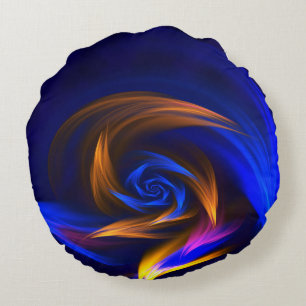 Abstract Vortex Shape Blue Orange Round Cushion