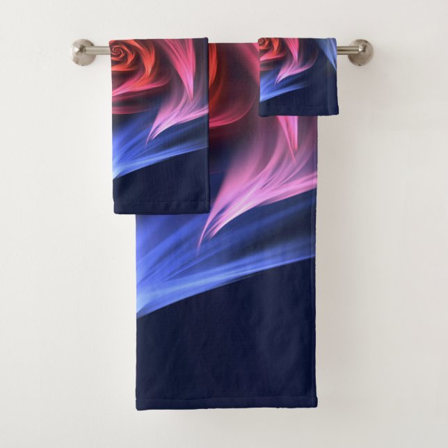 Abstract Vortex Shape Red And Blue Bath Towel Set (Insitu)