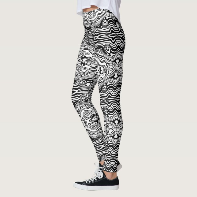 Abstract Waavy Black White Leggings Choose Colours (Left)