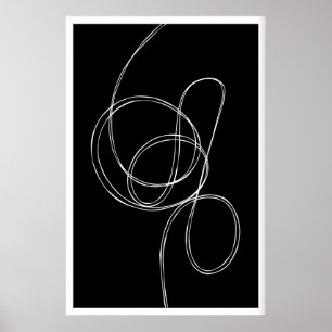 Abstract Wall Art Print Fluid White Lines on Black