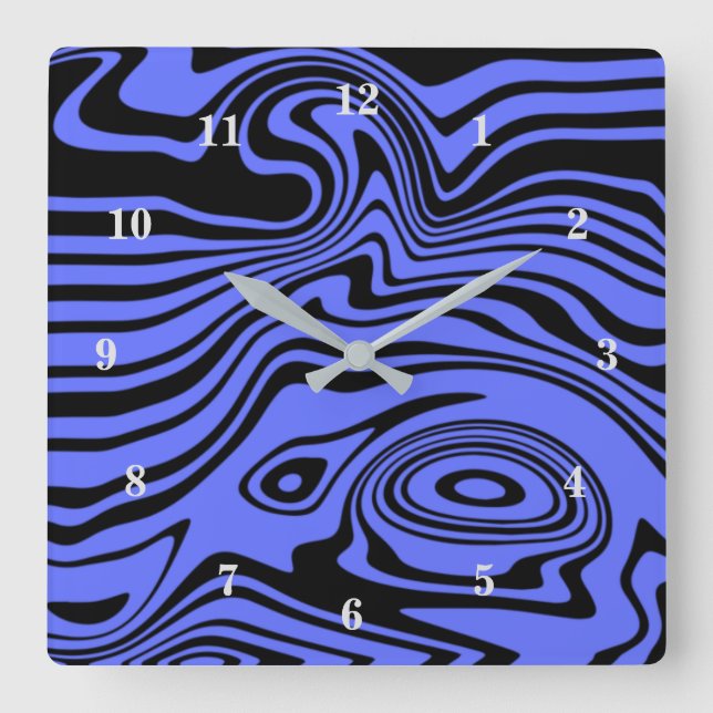 Abstract Warped Black & Blue Lines - Customisable  Square Wall Clock (Front)