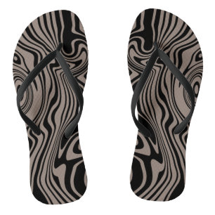 Abstract Warped Black & Brown Lines - Customisable Jandals