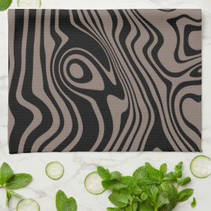 Abstract Warped Black & Brown Lines - Customisable Tea Towel