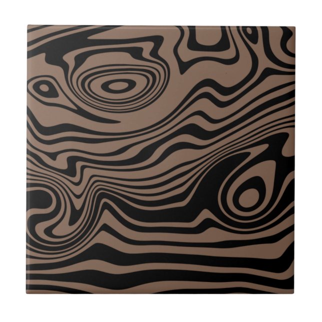 Abstract Warped Black & Brown Lines - Customisable Tile (Front)
