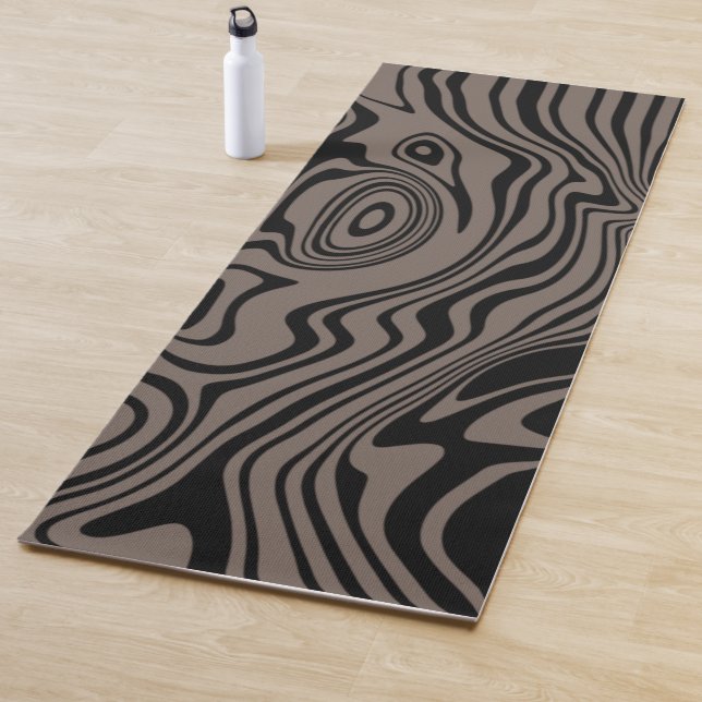Abstract Warped Black & Brown Lines - Customisable Yoga Mat (In Situ)