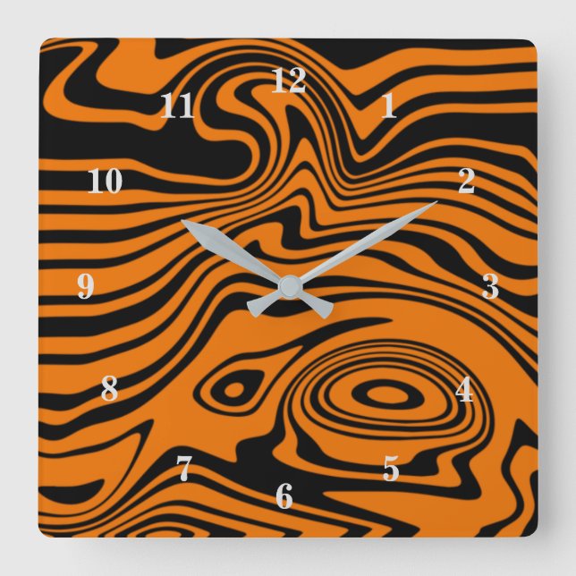 Abstract Warped Black Orange Waves Wall Clock (Front)