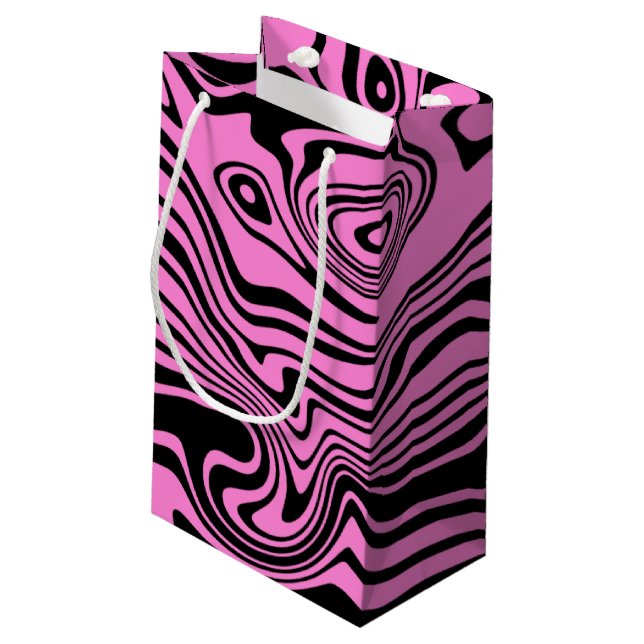 Abstract Warped Black & Pink Lines - Customisable Small Gift Bag (Back Angled)