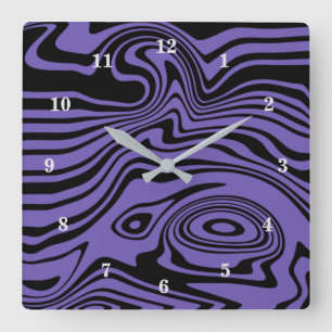 Abstract Warped Black & Purple Lines -Customisable Square Wall Clock