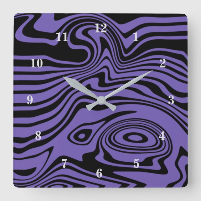 Abstract Warped Black & Purple Lines -Customisable Square Wall Clock (Front)