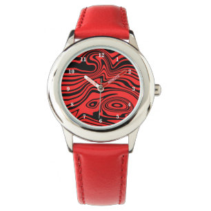 Abstract Warped Black & Red Lines - Customisable Watch