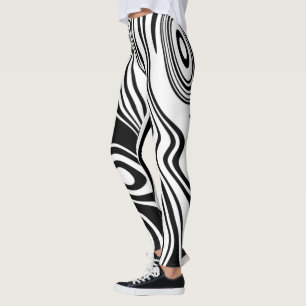 Abstract Warped Black & White Lines 01 Leggings