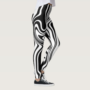 Abstract Warped Black & White Lines 9 Leggings