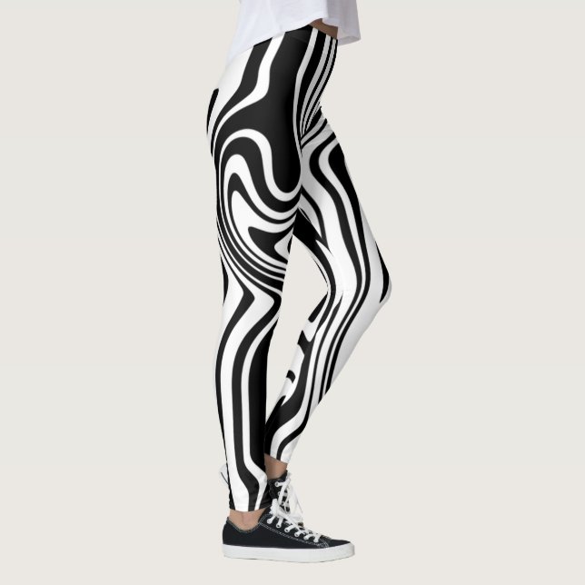 Abstract Warped Black & White Lines 9 Leggings (Right)