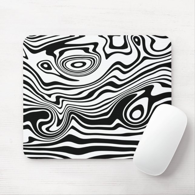 Abstract Warped Black & White Lines - Customisable Mouse Pad (With Mouse)