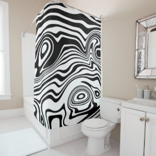 Abstract Warped Black & White Lines - Customisable Shower Curtain