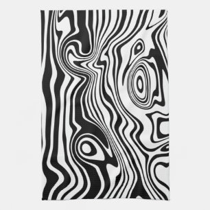 Abstract Warped Black & White Lines - Customisable Tea Towel