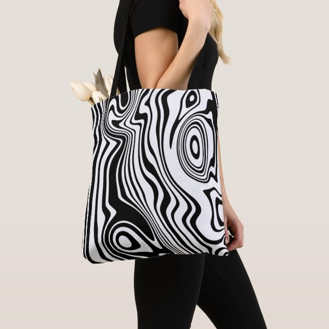 Abstract Warped Black & White Lines - Customisable Tote Bag (Close Up)