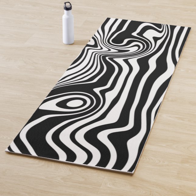 Abstract Warped Black & White Lines - Customisable Yoga Mat (In Situ)