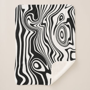 Abstract Warped Black & White Lines - Customizable Sherpa Blanket